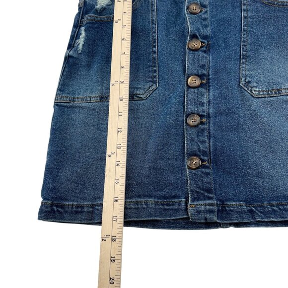Kensie Jeans Women's High Rise Distressed Denim Skirt Blue Front Button Closure - Picture 5 of 6